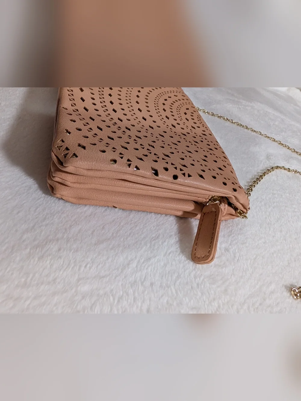 Fabulous Soft Faux Leather Crossbody Bag, Gold Shimmer & Chain, Light  Pink - Picture 8 of 10